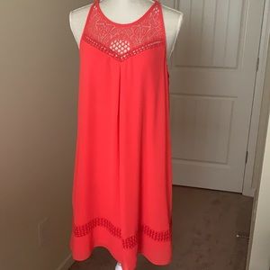 Coral, Iz Byer, lace and chiffon sleeveless dress